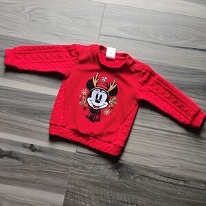 Disney Baby Christmas Sweater Minnie Mouse Reindeer Antlers Red Knit Size 18-24M